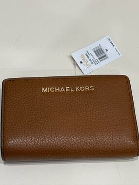 Michael Kors Brown Leather Compact Wallet with Gold Hardware